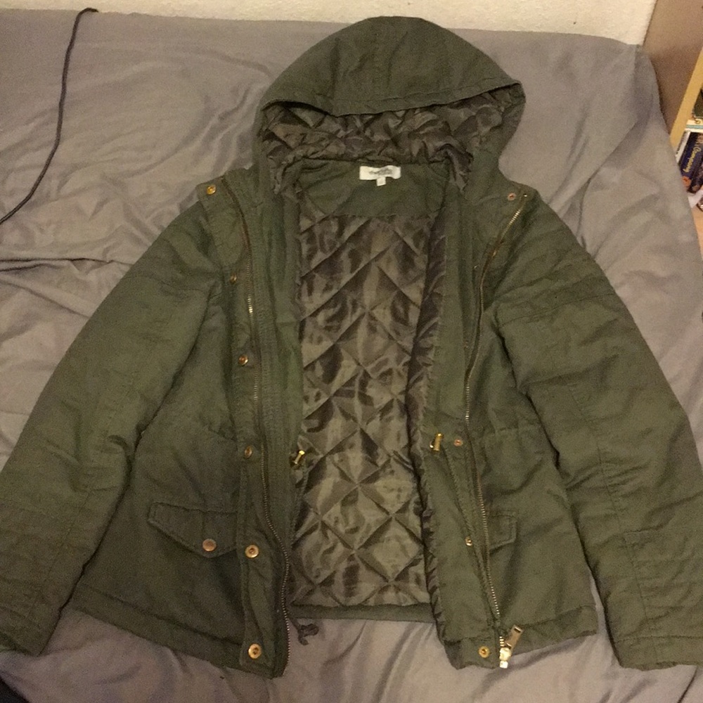 Green hooded cinched anorak jacket-size S